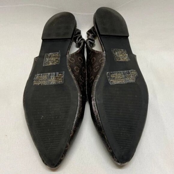 Guess GFMarnie Slingback Flats Women's 6.5 Brown Black Logo Pointed Toe Shoes - Picture 16 of 16